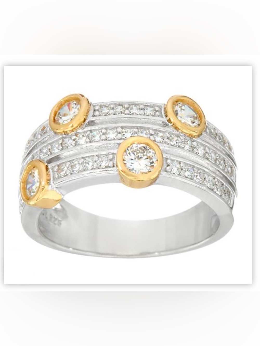 Diamonique Two-Tone 3 Row Band Ring